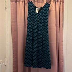 Bonnie Jean Teal and Black Polka Dot Sleeveless Dress